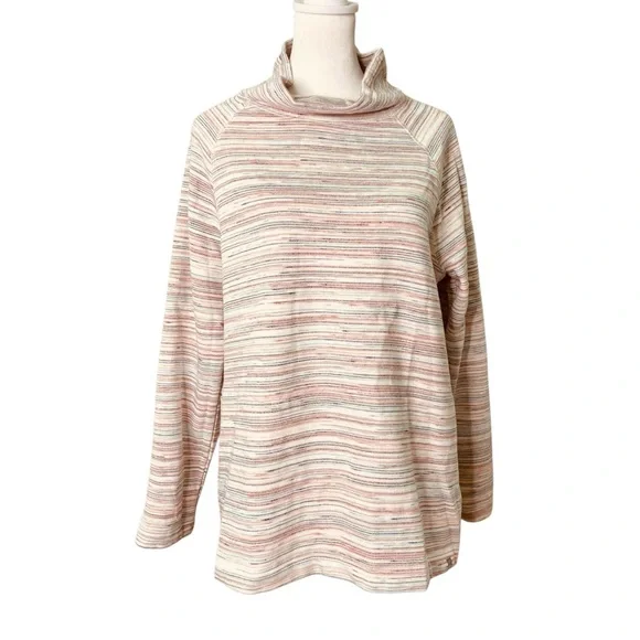 Talbots Featherweight Fleece Zip Hem‎ Pullover Space Dye Stripe Petite (Size L) - Picture 2 of 14